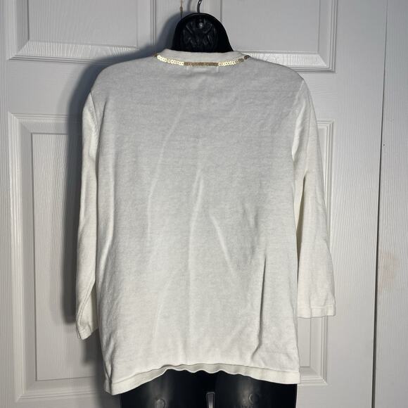 Vintage Y2K Jack B Quick Cardigan Women Extra Large White Gold Sequins Sailboat - Picture 4 of 11